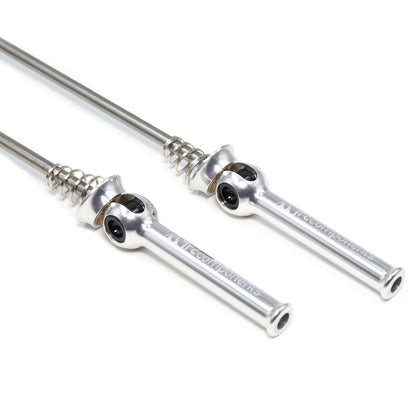 JRC Lightweight Bicycle Components Quick Release Skewers With Titanium Axel And Oversized  Hollowed Anodised Levers Set In Silver