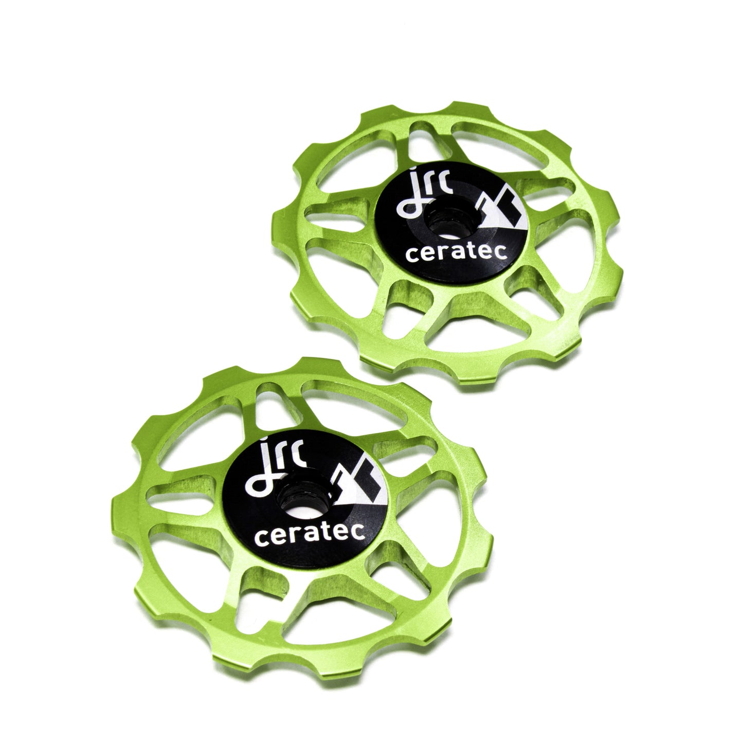 Acid green, lightweight aluminium 11 tooth pulley wheel set for bicycles, for Shimano SRAM and Campagnolo