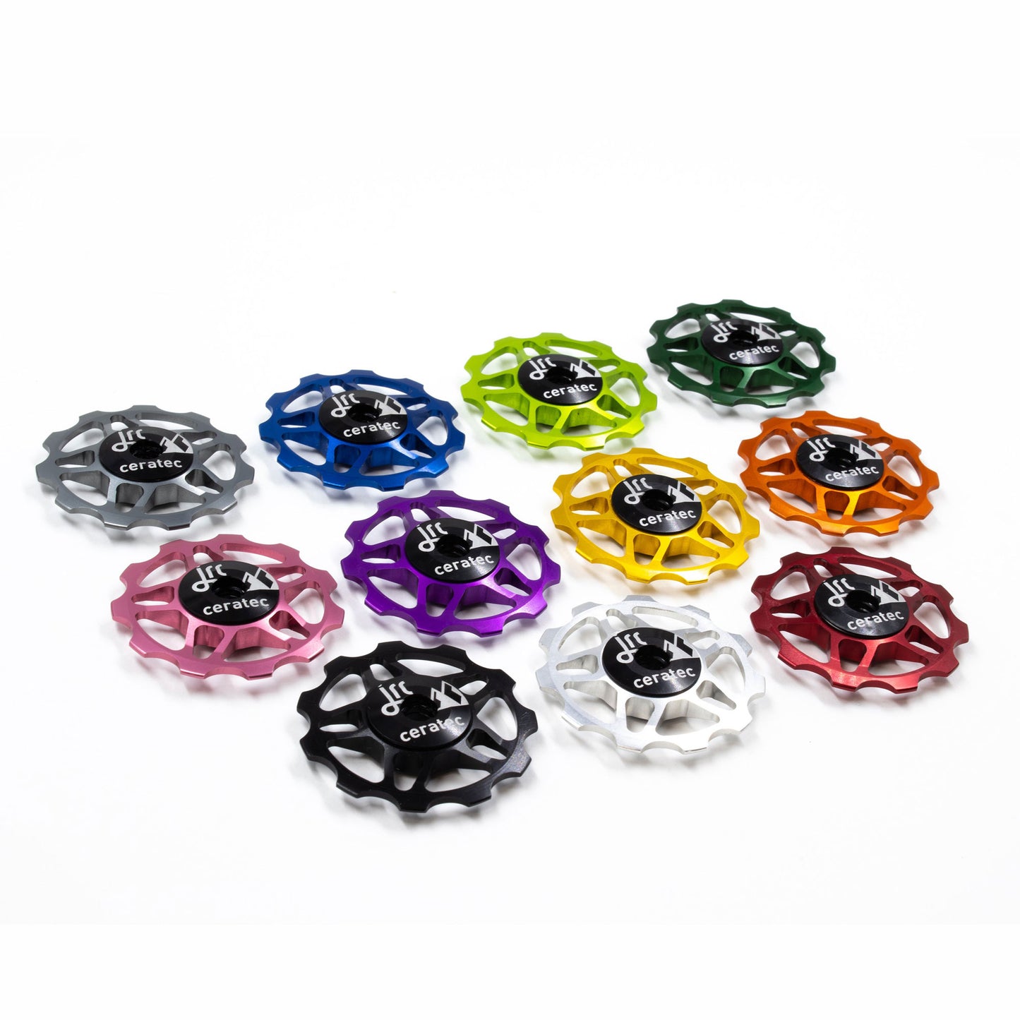 Lightweight aluminium 11 tooth pulley wheel set for bicycles, for Shimano SRAM and Campagnolo, various colours