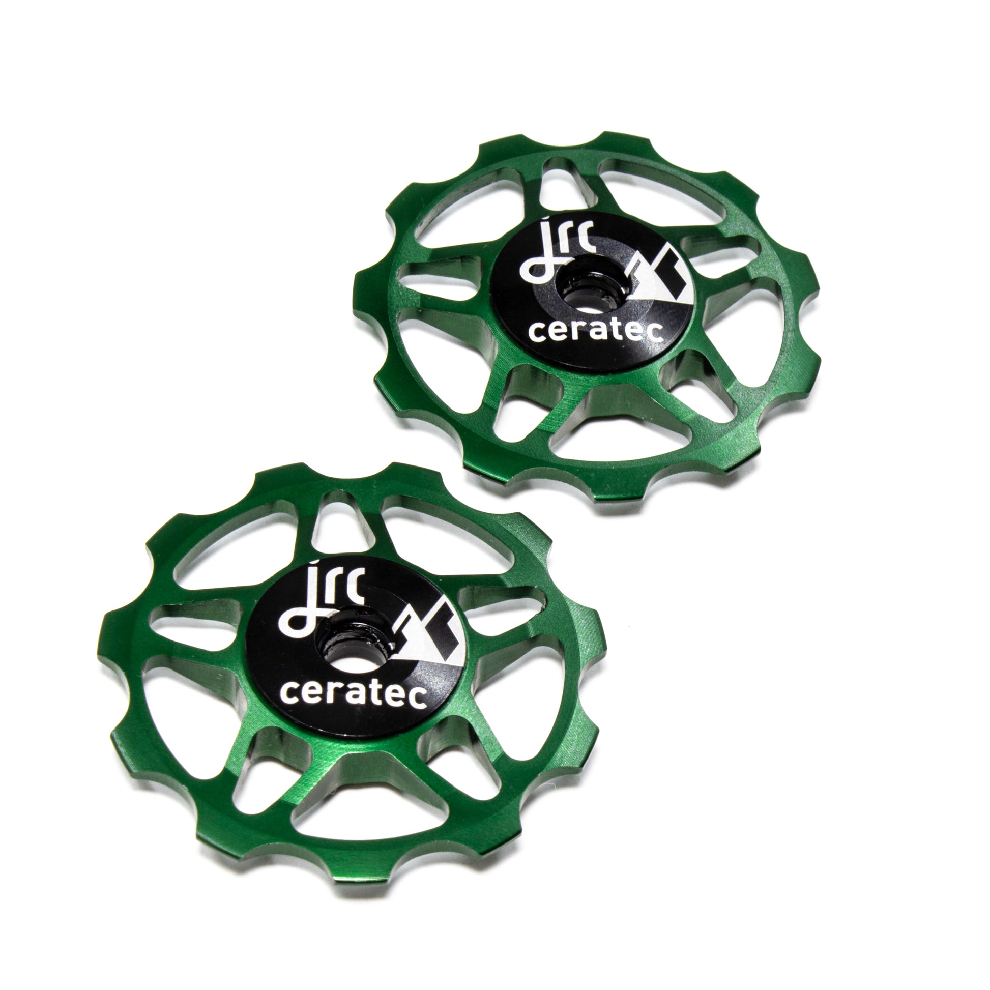 Emerald green, lightweight aluminium 11 tooth pulley wheel set for bicycles, for Shimano SRAM and Campagnolo