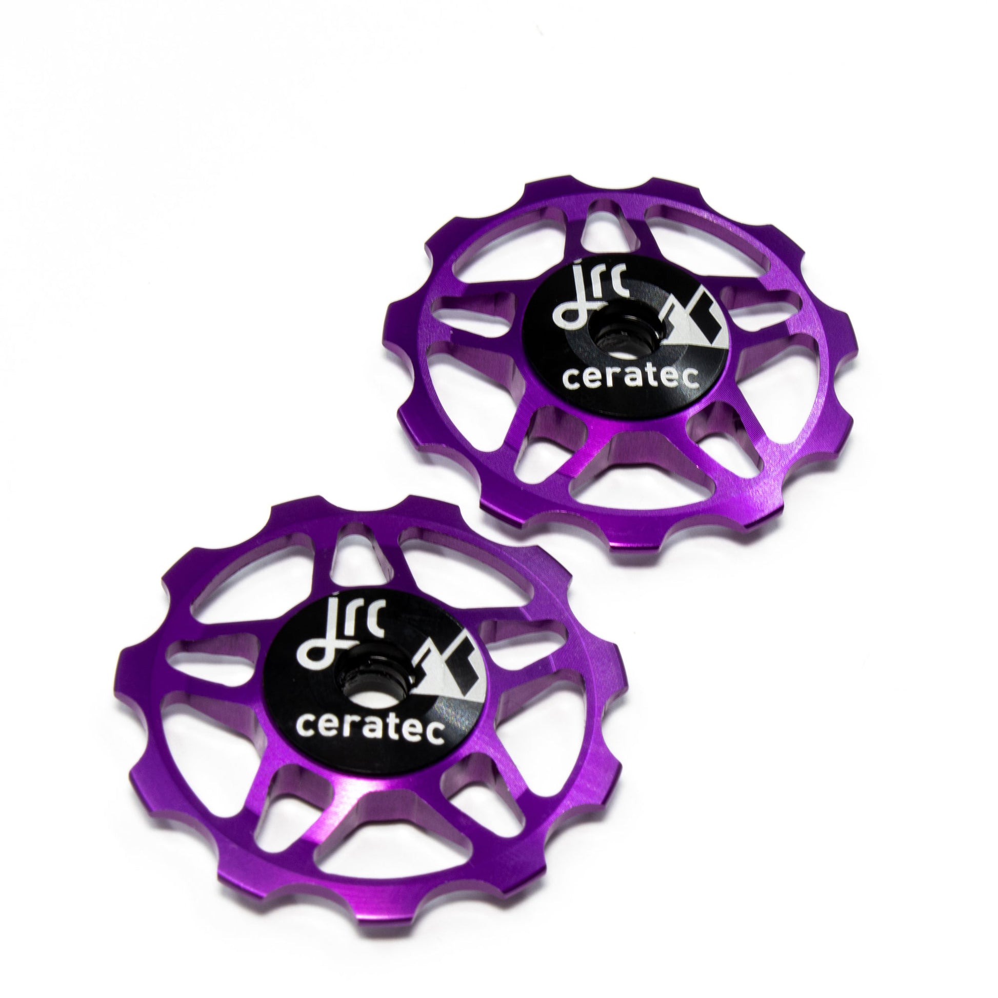 Purple, lightweight aluminium 11 tooth pulley wheel set for bicycles, for Shimano SRAM and Campagnolo