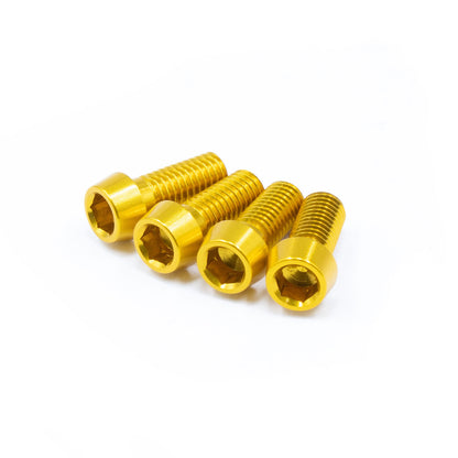 Gold, ultra lightweight set of bolts for bicycle bottle cages