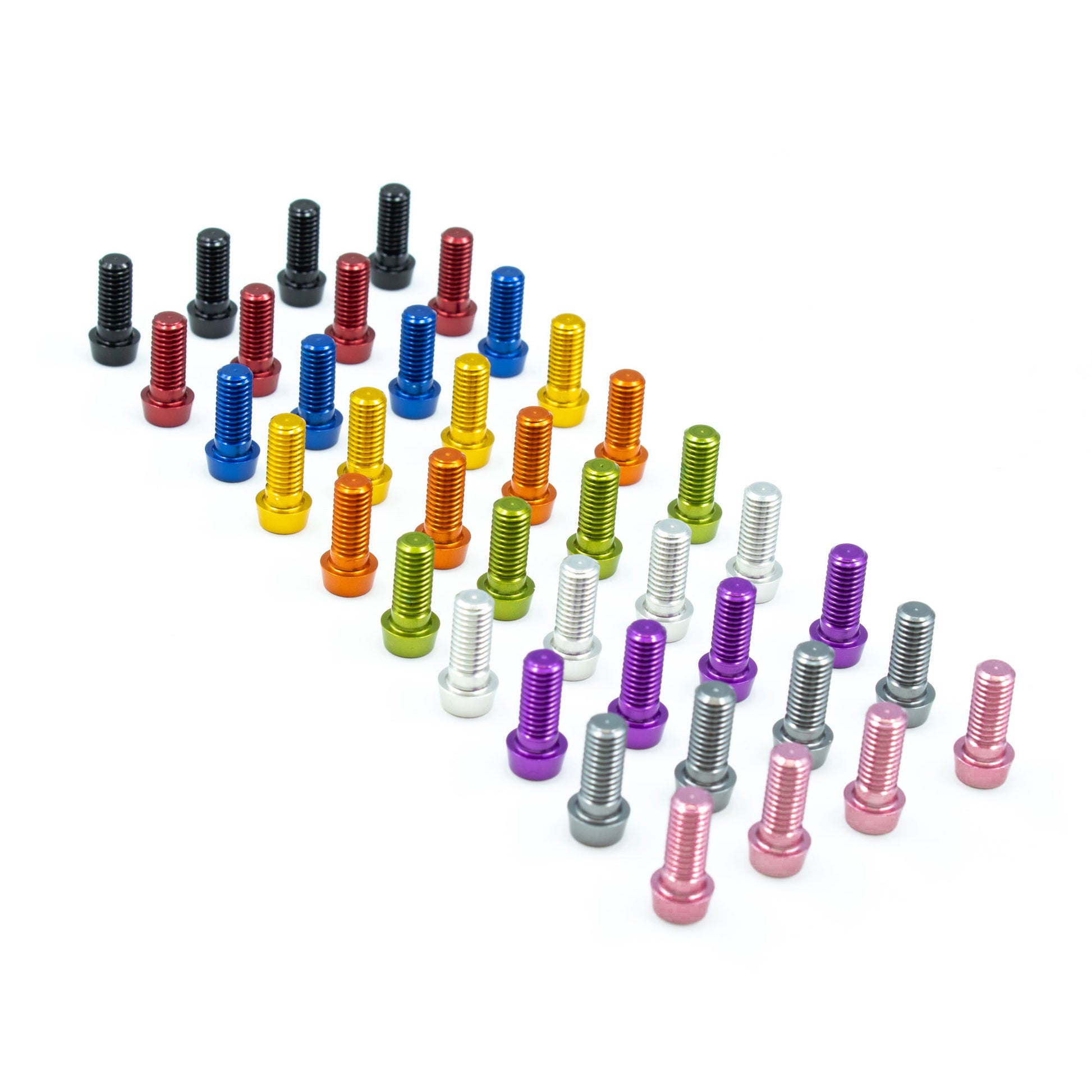 Ultra lightweight set of bolts for bicycle bottle cages available in multiple colours 