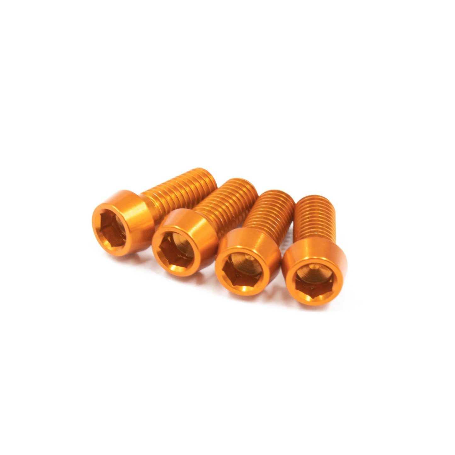 Orange, ultra lightweight set of bolts for bicycle bottle cages