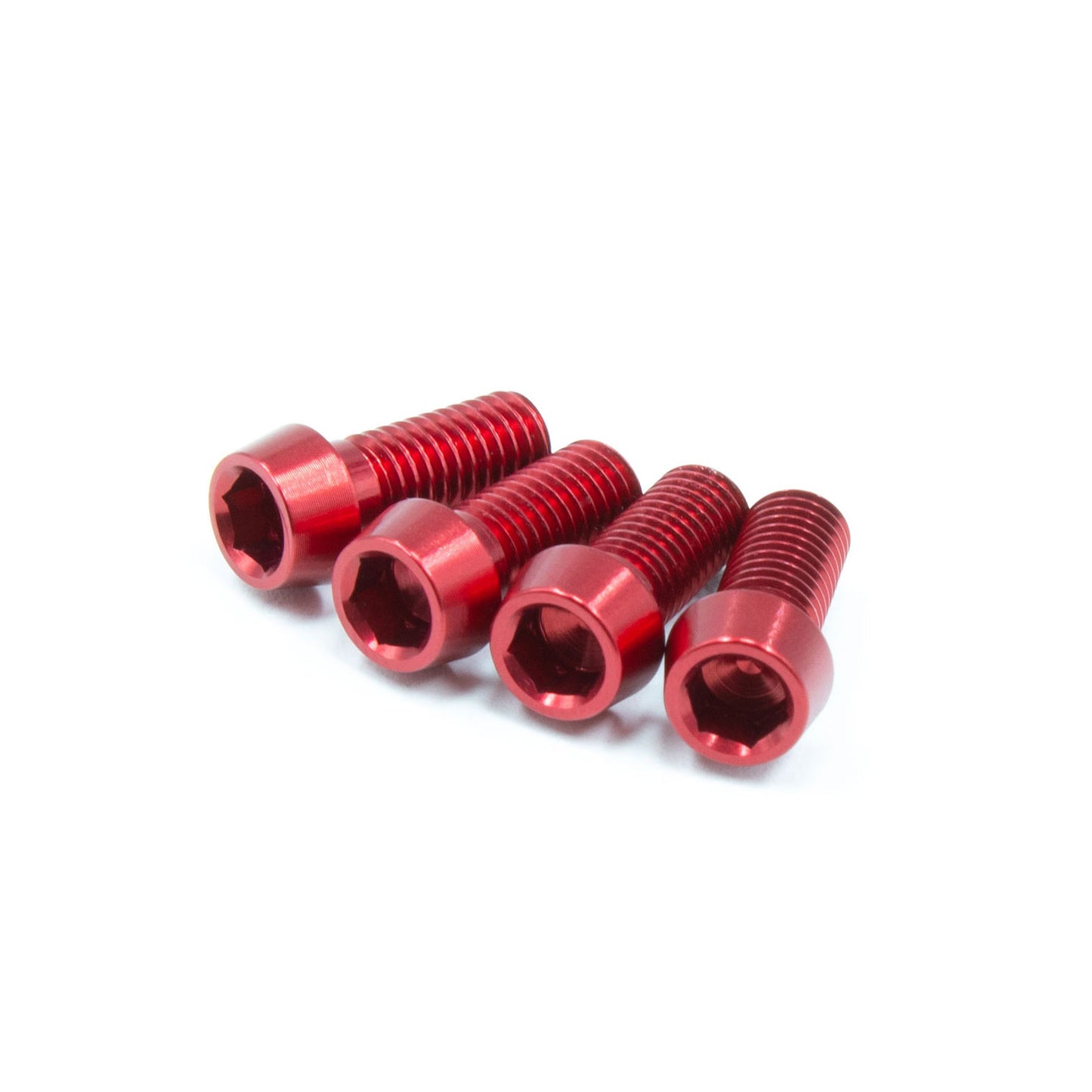 Red, ultra lightweight set of bolts for bicycle bottle cages
