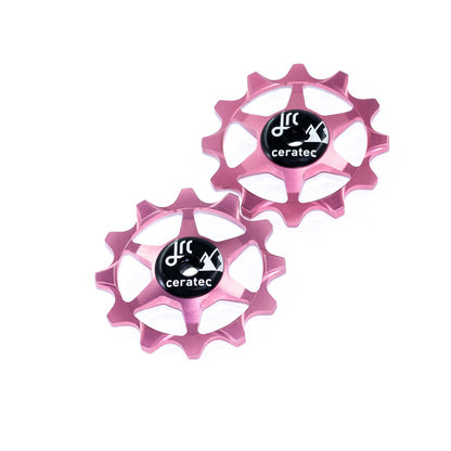 Pink, lightweight aluminium pulley wheel set for bicycles, 12 tooth, narrow/wide, for Sram 1x Mono Systems