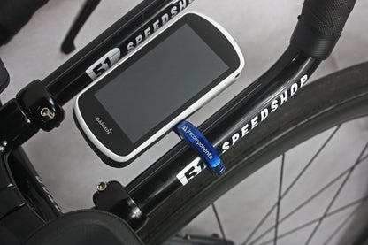 Blue, Garmin GPS computer mount for Time Trial and Triathlons, TT, fitted to bicycle