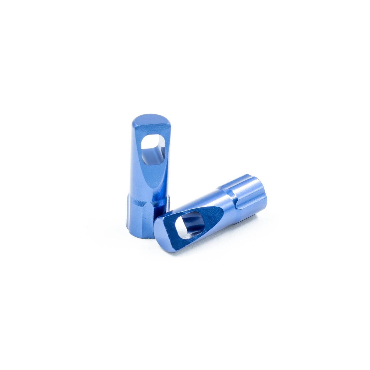 Blue, ultra-lightweight aluminium valve cap set for Presta valve types for road and mountain bikes
