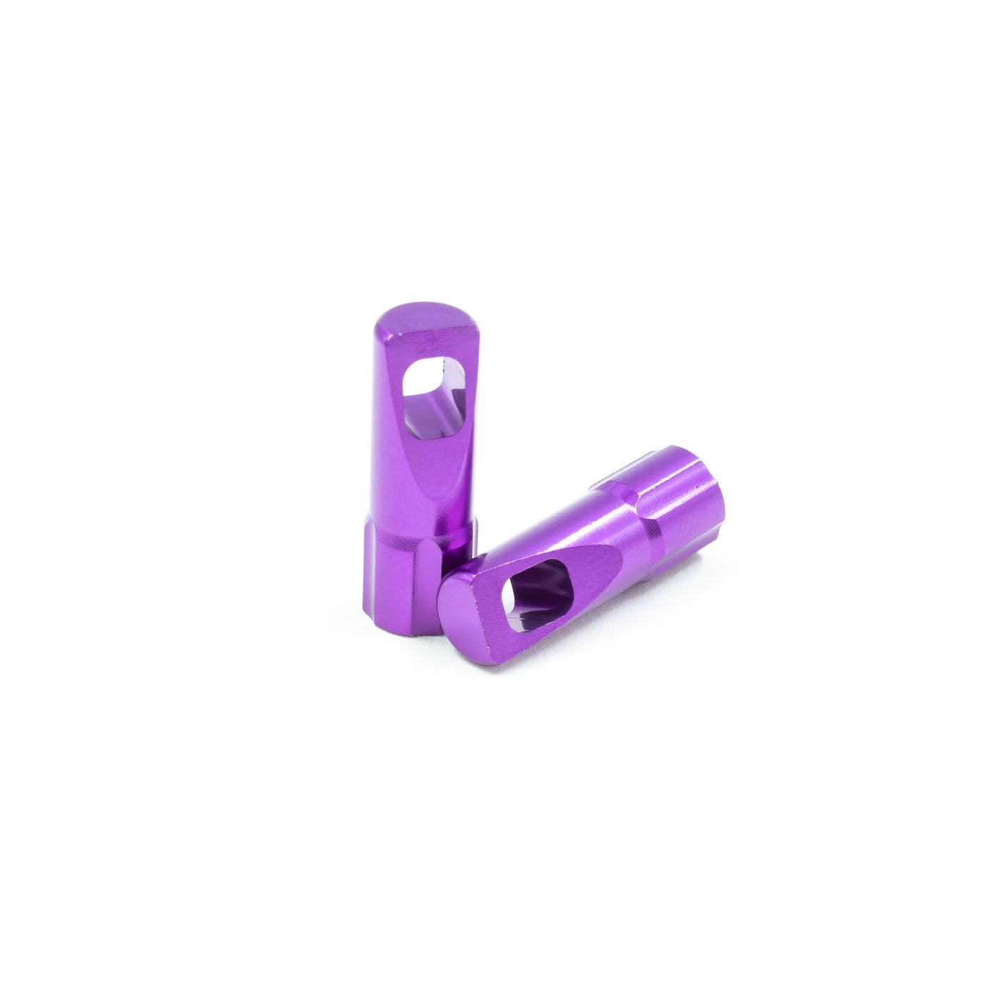 Purple, ultra-lightweight aluminium valve cap set for Presta valve types for road and mountain bikes