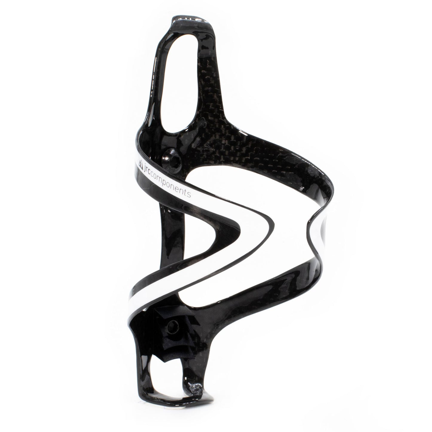 White, super lightweight carbon fibre bottle cages with a sleek gloss finish