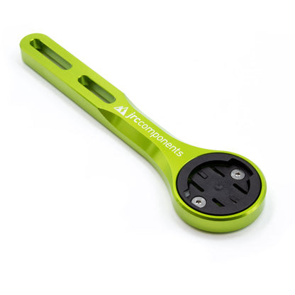 Acid green, lightweight, aluminium integrated amplitude bicycle handlebar mount for Wahoo GPS computer