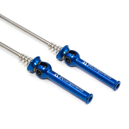 JRC Lightweight Bicycle Components Quick Release Skewers With Titanium Axel And Oversized  Hollowed Anodised Levers Set In Blue