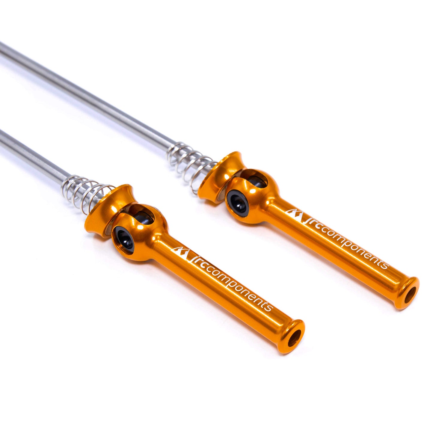 JRC Lightweight Bicycle Components Quick Release Skewers With Titanium Axel And Oversized  Hollowed Anodised Levers Set In Orange