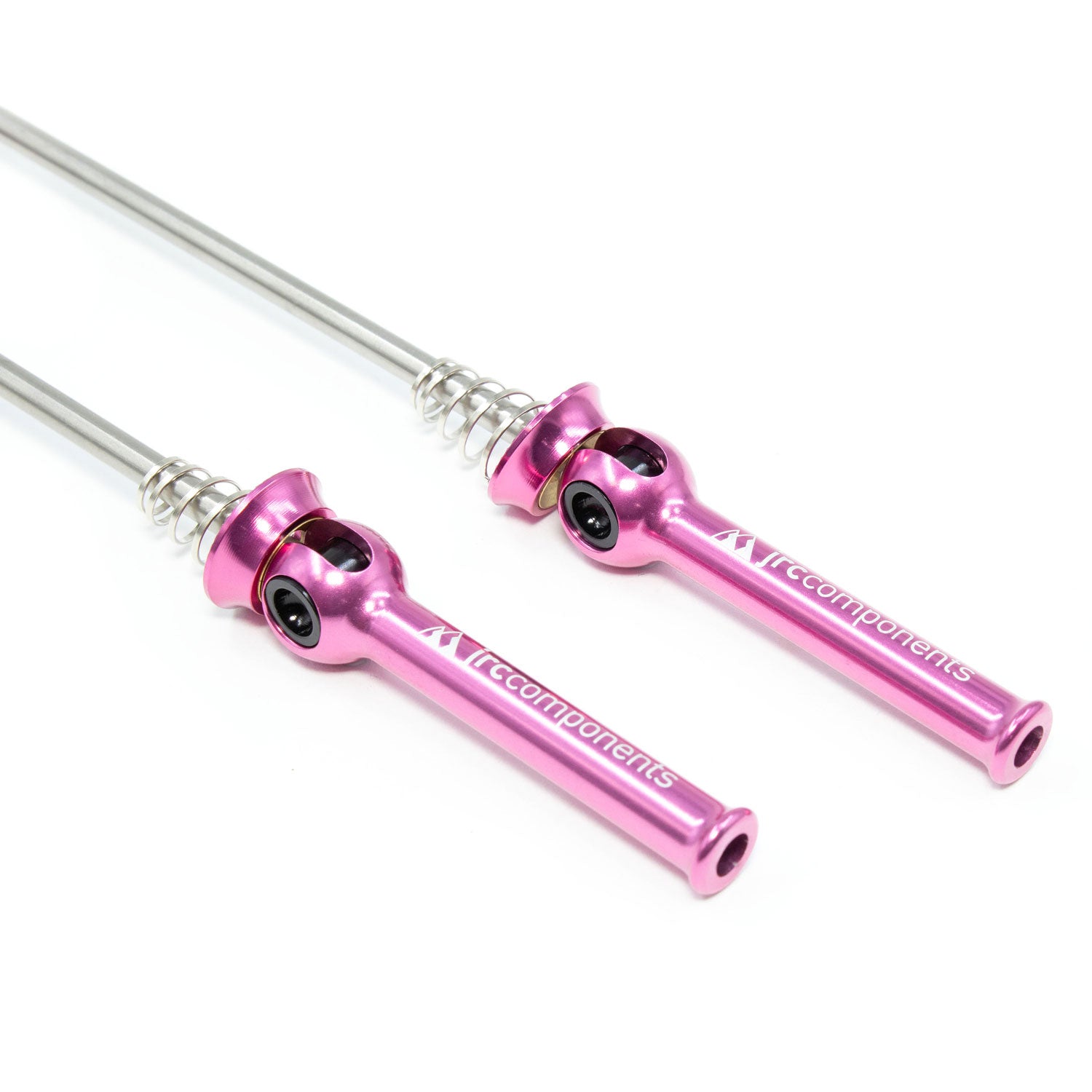 JRC Lightweight Bicycle Components Quick Release Skewers With Titanium Axel And Oversized  Hollowed Anodised Levers Set In Pink