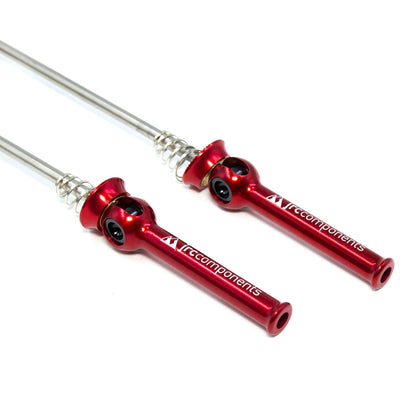 JRC Lightweight Bicycle Components Quick Release Skewers With Titanium Axel And Oversized  Hollowed Anodised Levers Set In Red