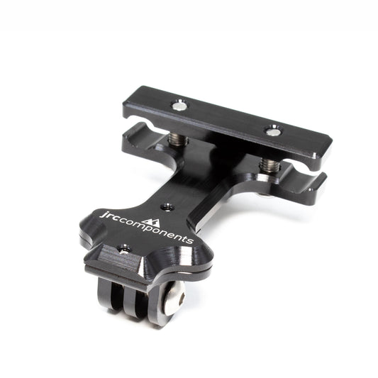 Black saddle rail mount with adaptor piece for rear lights and action cameras. Lightweight and hardwaring