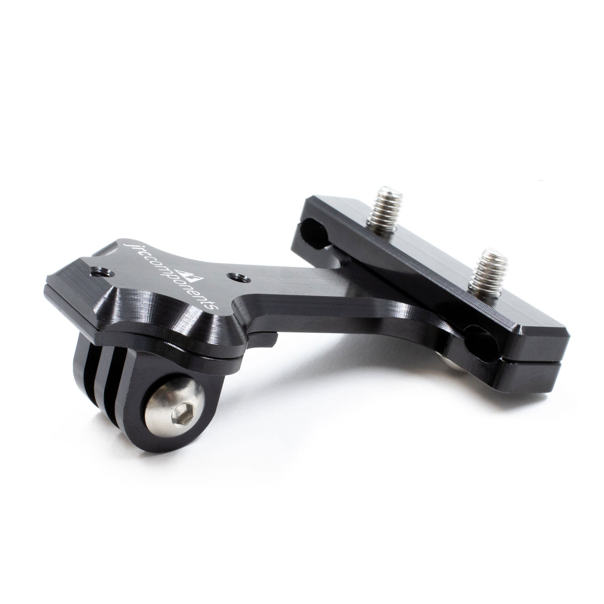 Black saddle rail mount with adaptor piece for rear lights and action cameras. View of adaptor from side.