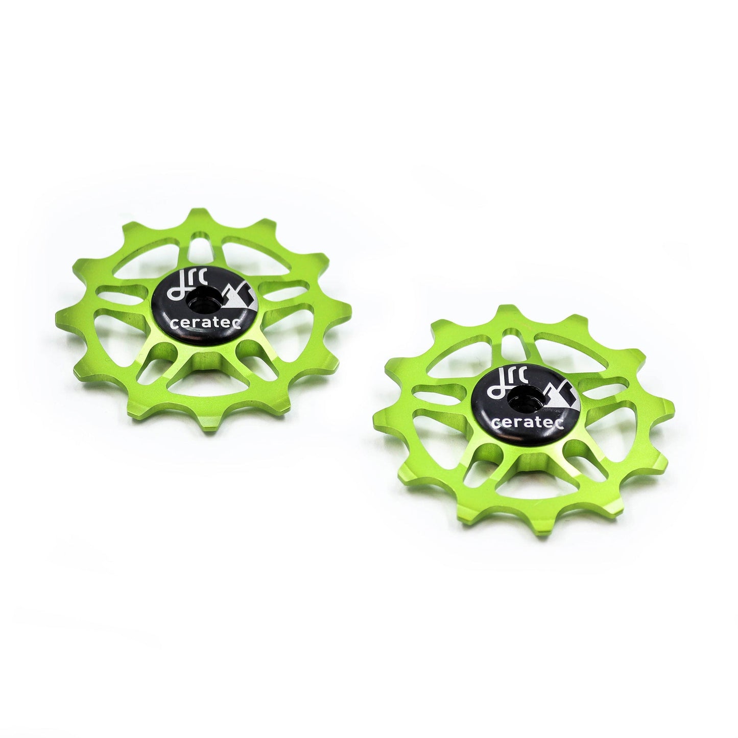 Acid green, lightweight aluminium pulley wheel set for bicycles, compatible with 12 tooth SRAM Rival/ Force/ Red/ AXS