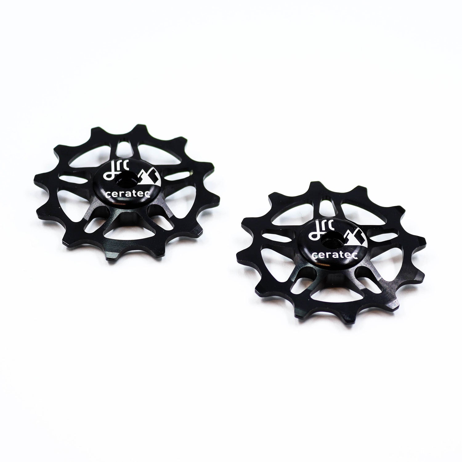 Black, lightweight aluminium pulley wheel set for bicycles, compatible with 12 tooth SRAM Rival/ Force/ Red/ AXS