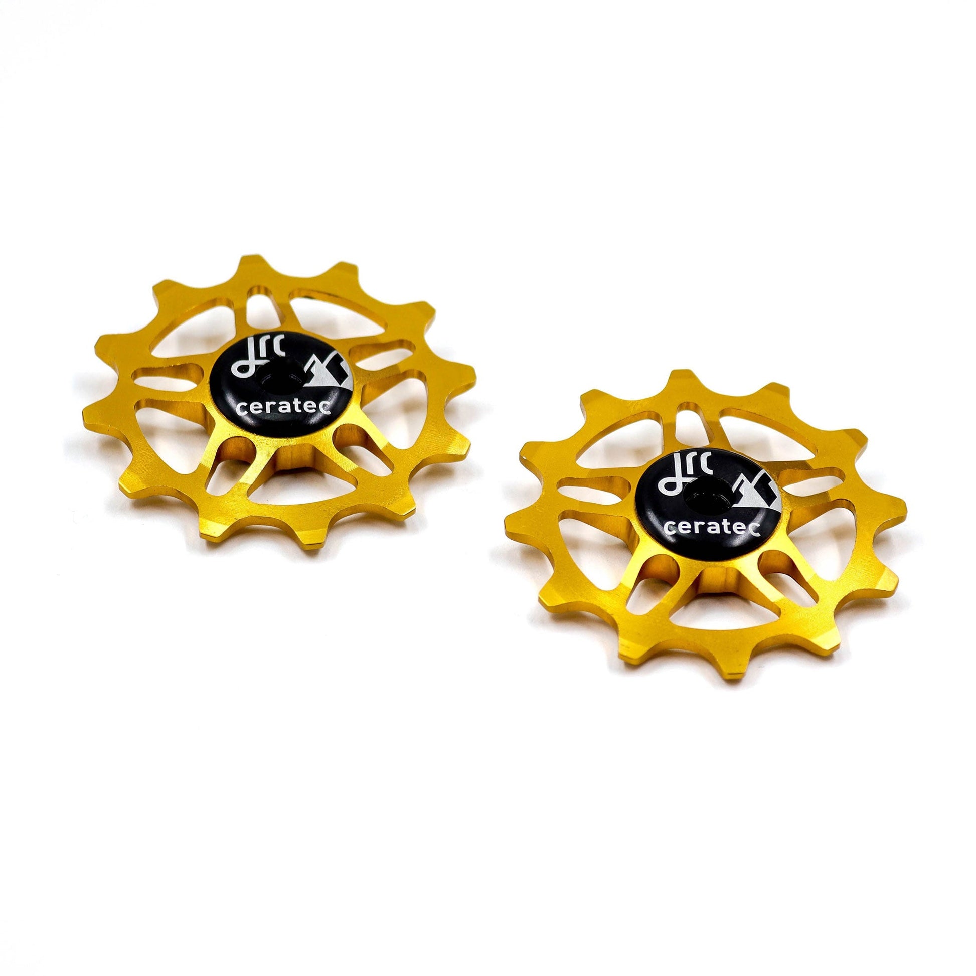Gold, lightweight aluminium pulley wheel set for bicycles, compatible with 12 tooth SRAM Rival/ Force/ Red/ AXS
