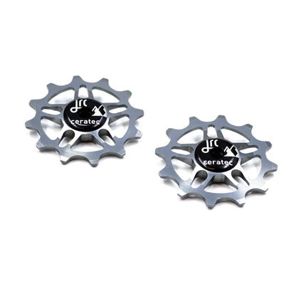 Gunmetal grey, lightweight aluminium pulley wheel set for bicycles, compatible with 12 tooth SRAM Rival/ Force/ Red/ AXS