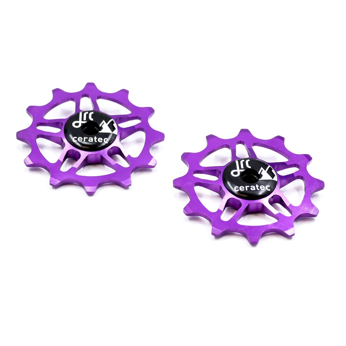 Purple, lightweight aluminium pulley wheel set for bicycles, compatible with 12 tooth SRAM Rival/ Force/ Red/ AXS