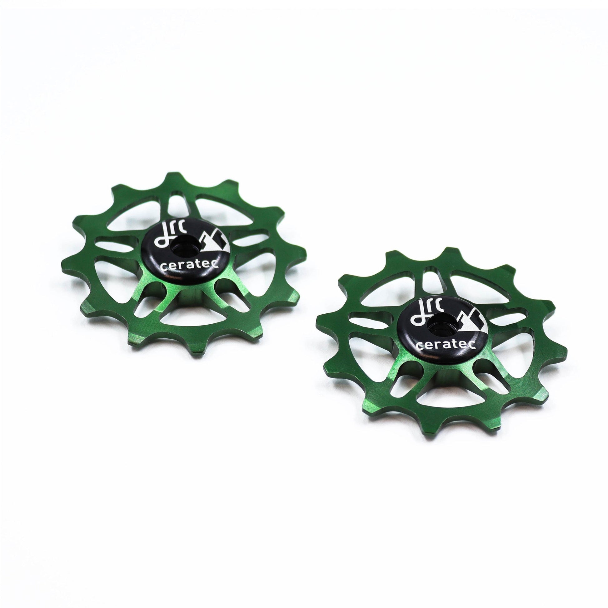Emerald green, lightweight aluminium pulley wheel set for bicycles, compatible with 12 tooth SRAM Rival/ Force/ Red/ AXS